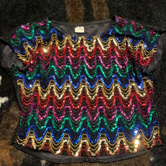Vintage 80s rainbow sequin Rio blouse medium - Picture 1 of 4